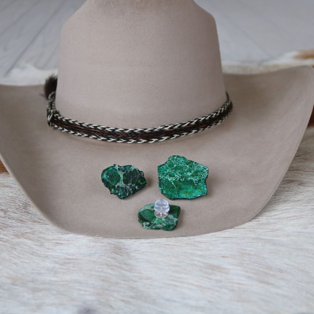 Green Stone Button Hat Pin