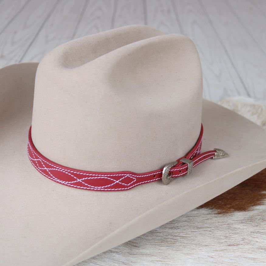 Red Leather Boot Stitch Hat Band