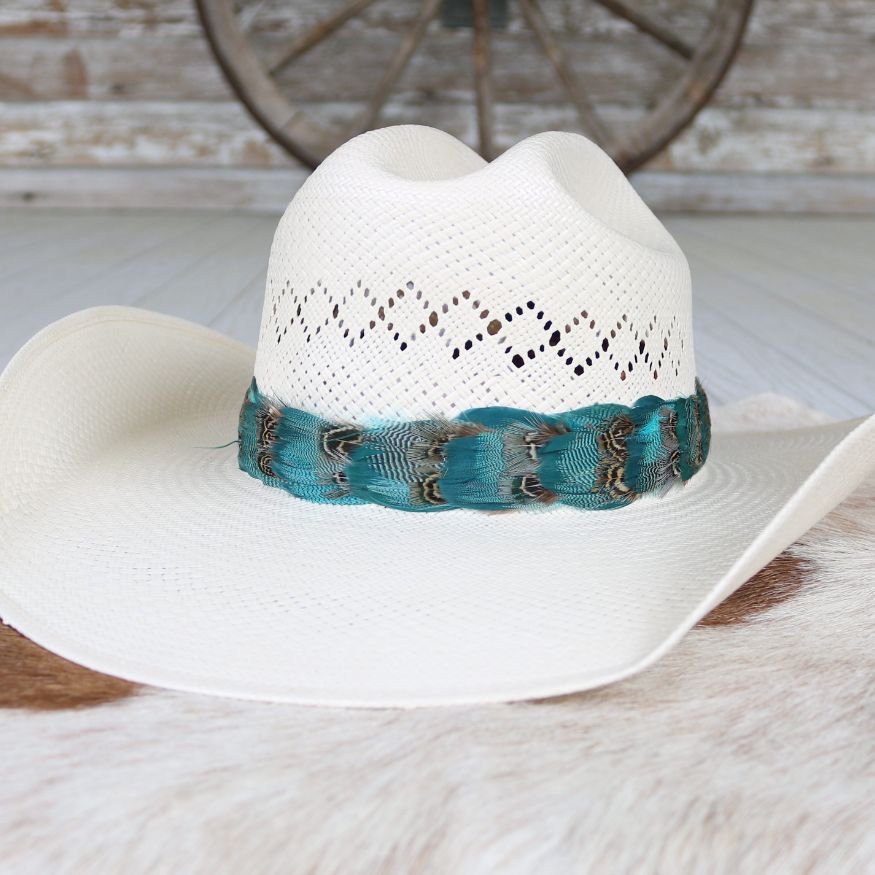 Blue Feather Hat Band - Pearl