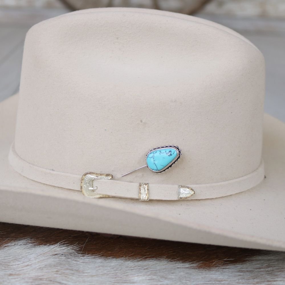 Beaded Edge Turquoise Hat Pin - Sierra