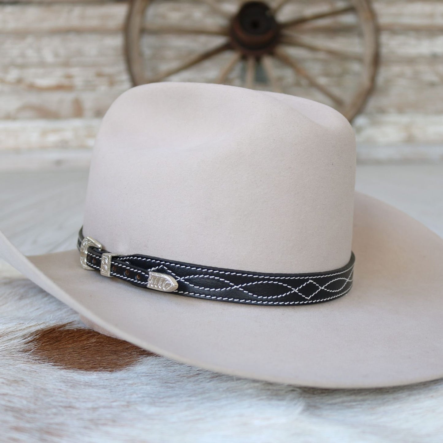 Black Leather Boot Stitch Hat Band