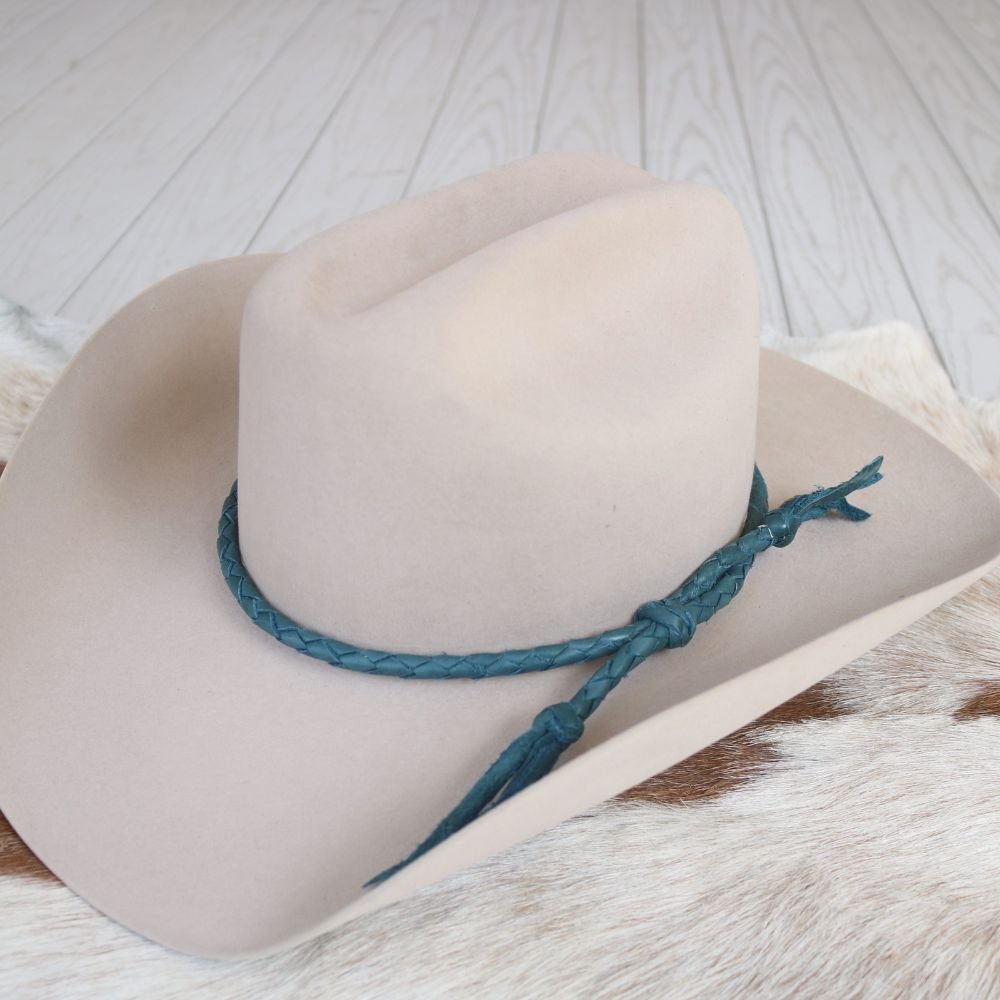 Teal Single Braided Leather Hat Band