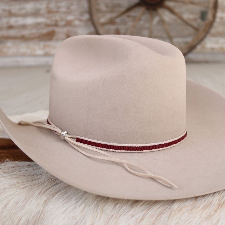 Maroon Lane Stitch Beaded Hat Band