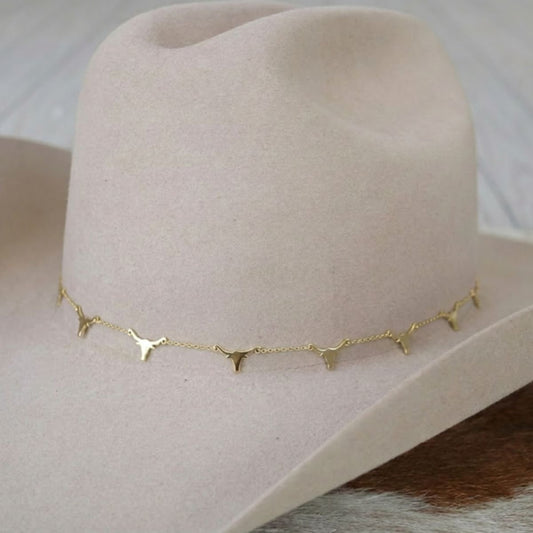 14K Gold Plated Longhorn Chain Hat Band
