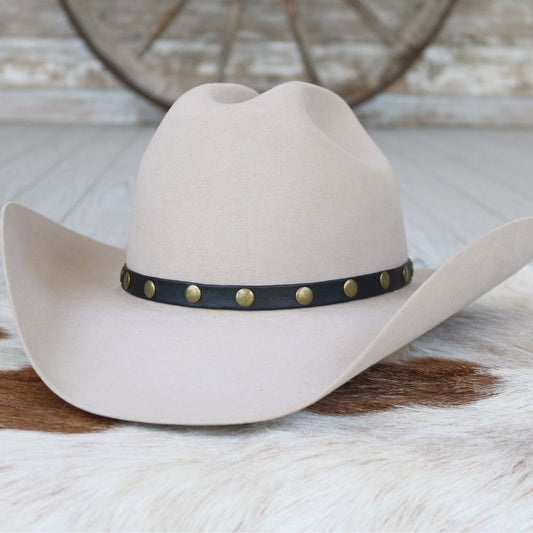 Black Studded Goat Leather Hat Band
