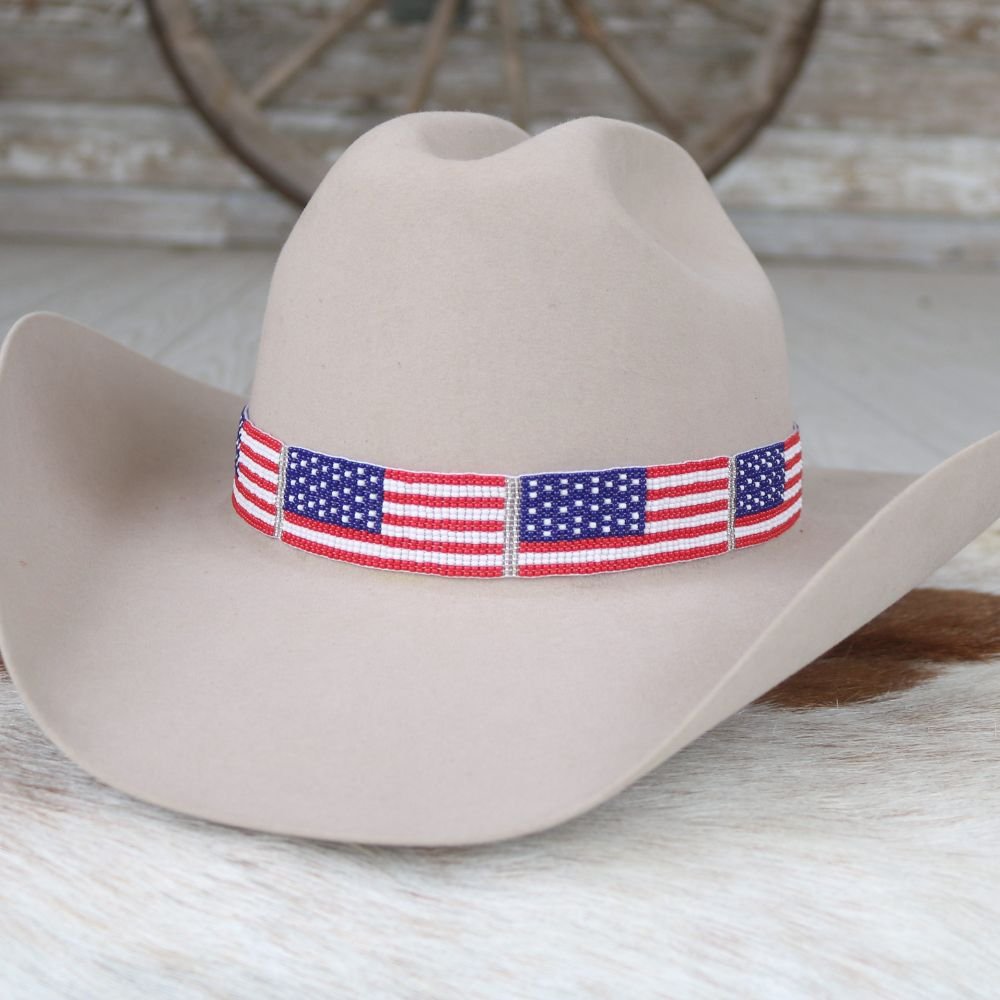 American Flag Beaded Hat Band