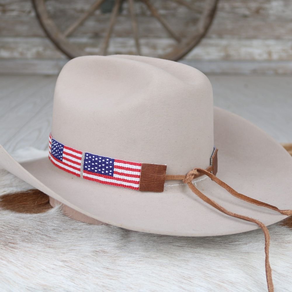 American Flag Beaded Hat Band