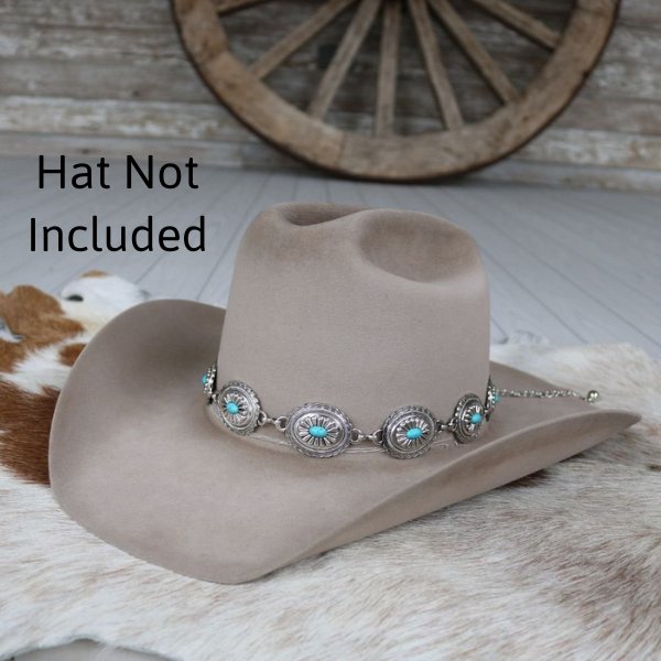 Silver Concho Hat Band Turquoise Stone - Strider