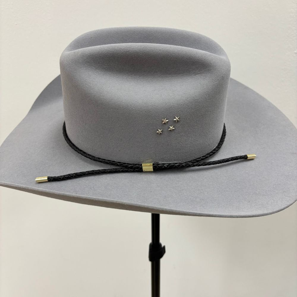 Black Braided Leather Hat Band with Gold Slide Closure
