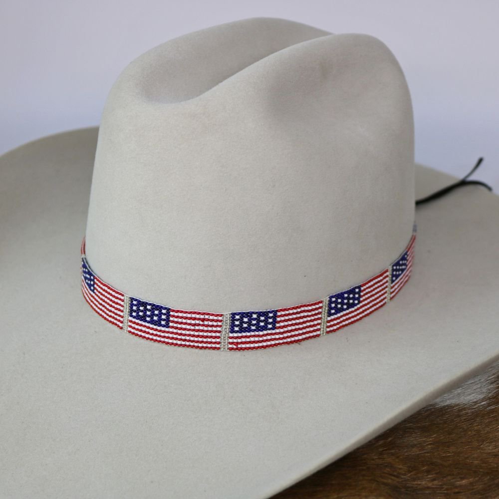 American Flag Beaded Hat Band