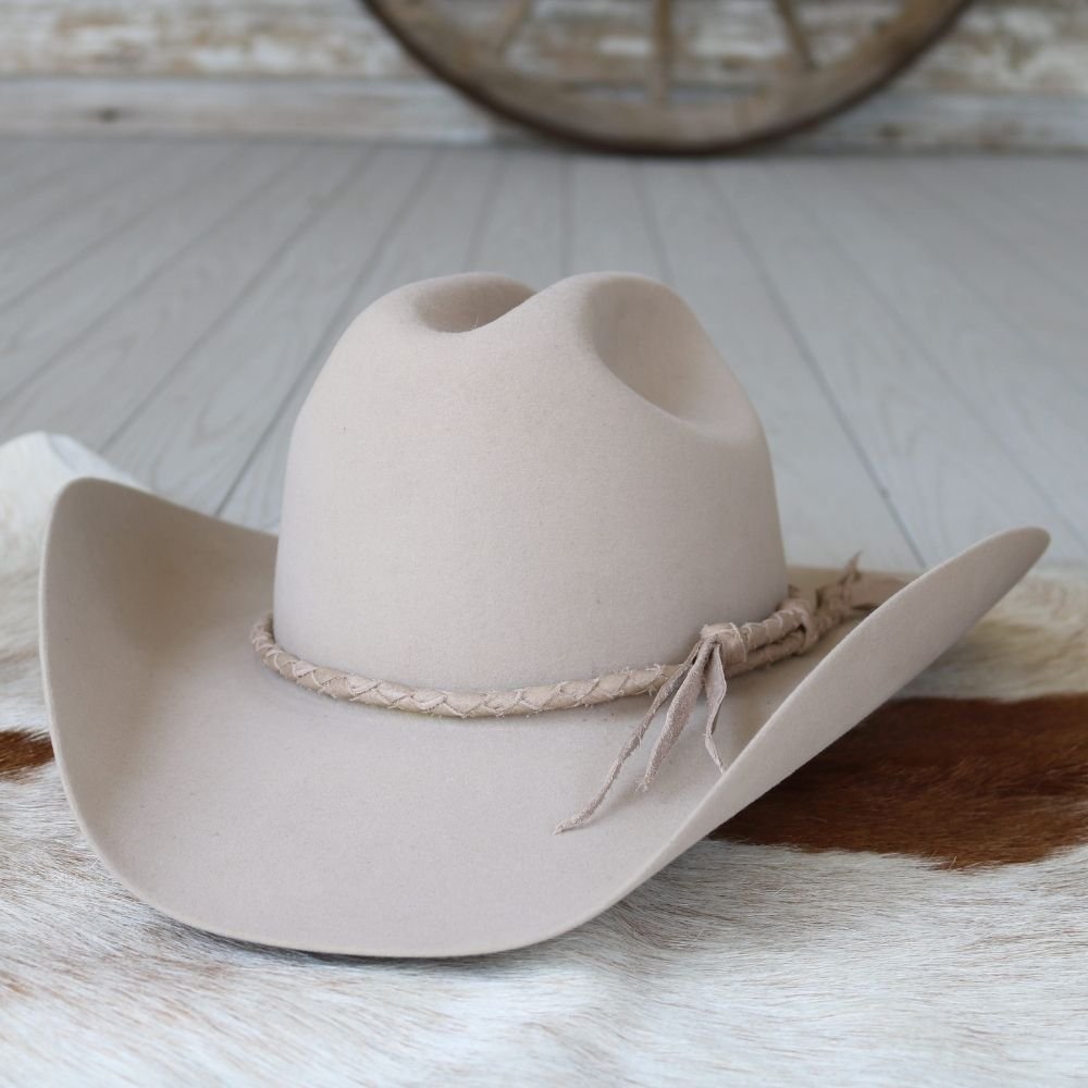 Light Taupe Braided Leather Hat Band