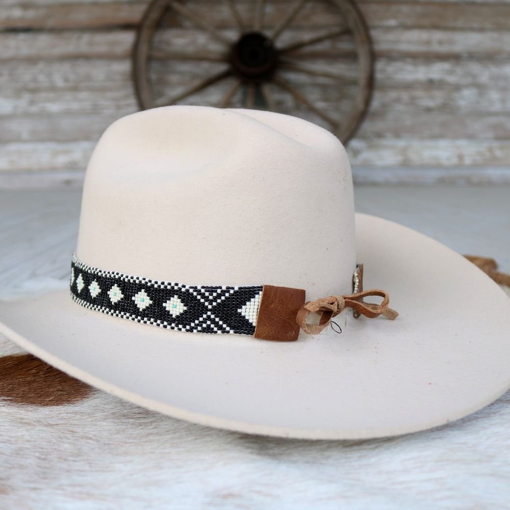 Western Beaded Hat Band – The Daisy (Black)