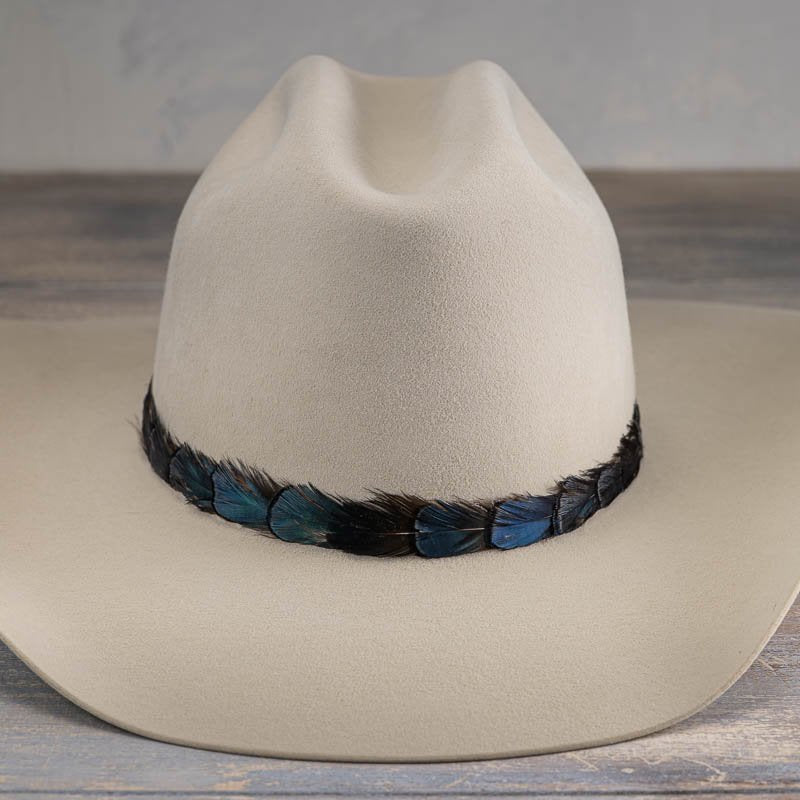 Iridescent Blue Feather Hat Band - Echo
