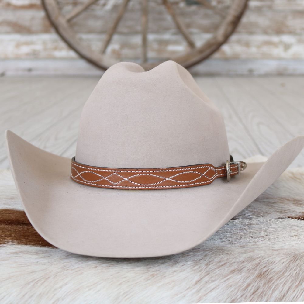 Brown Boot Stitch Leather Hat Band