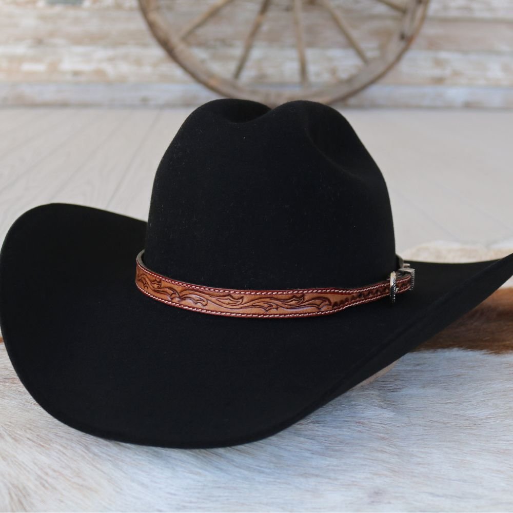 Carved Leather Hat Band - Dakota