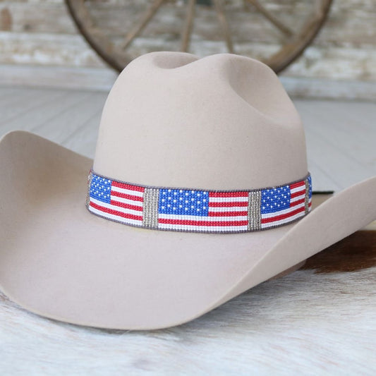 American Flag Beaded Hat Band