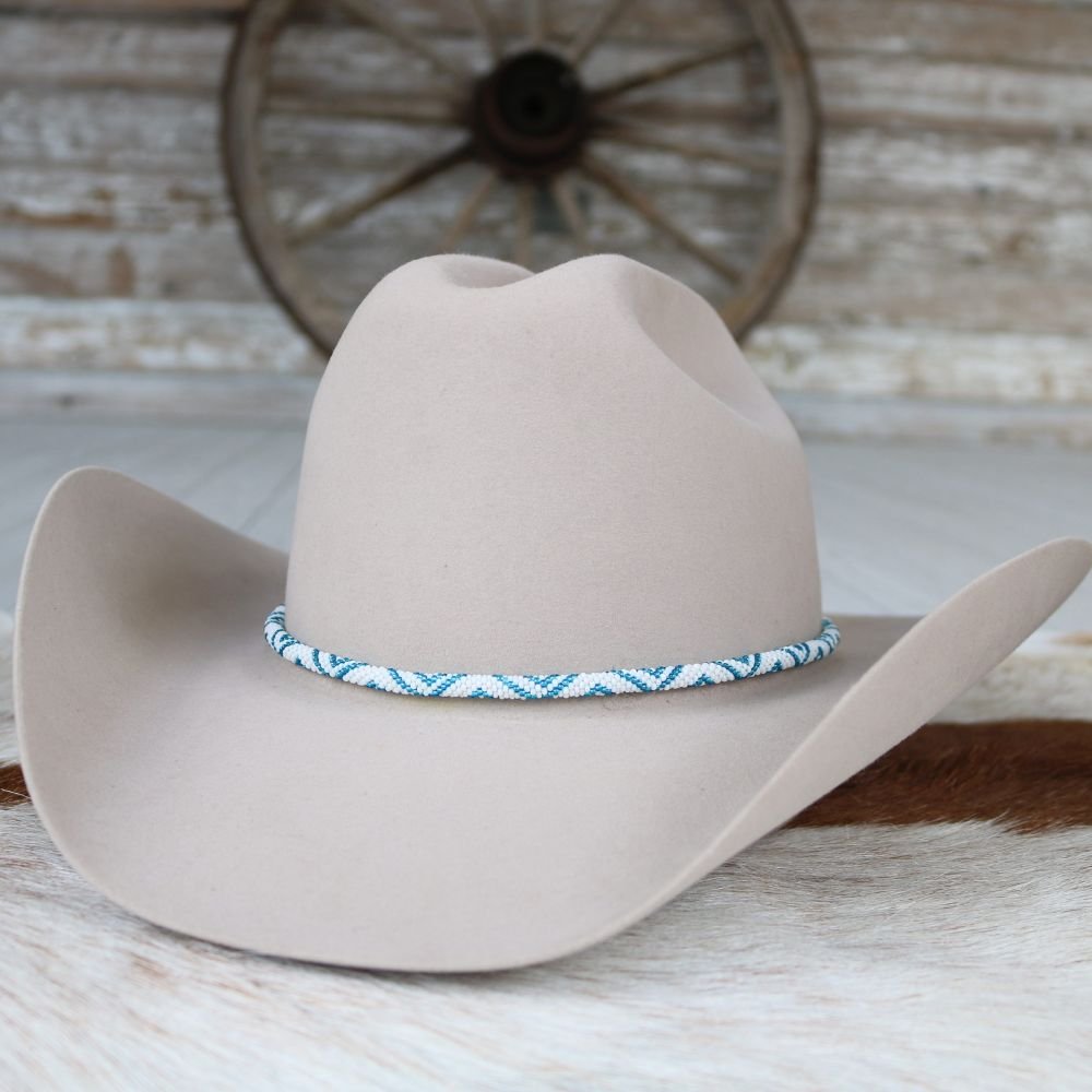 Round Beaded Hat Band (White & Blue)