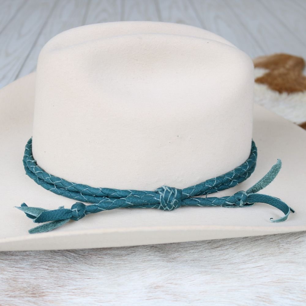 Teal Braided Leather Hat Band