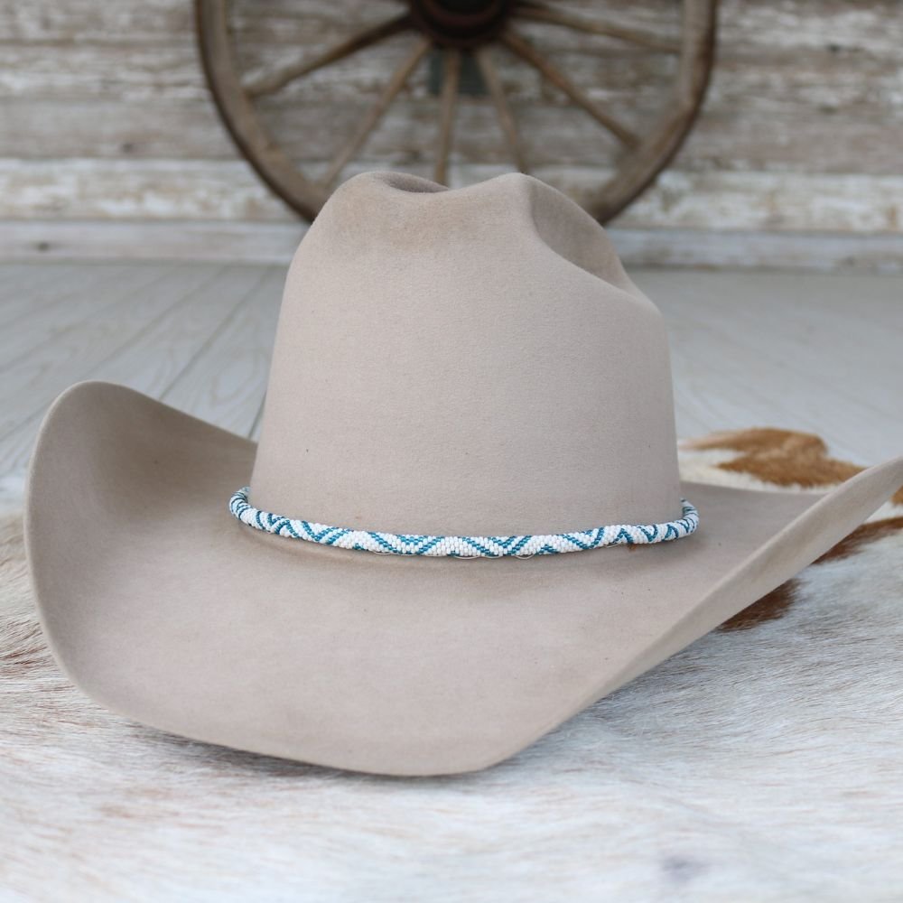 Round Beaded Hat Band (White & Blue)