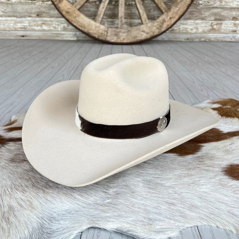 Cowhide Hat Band - Dark Brown & White