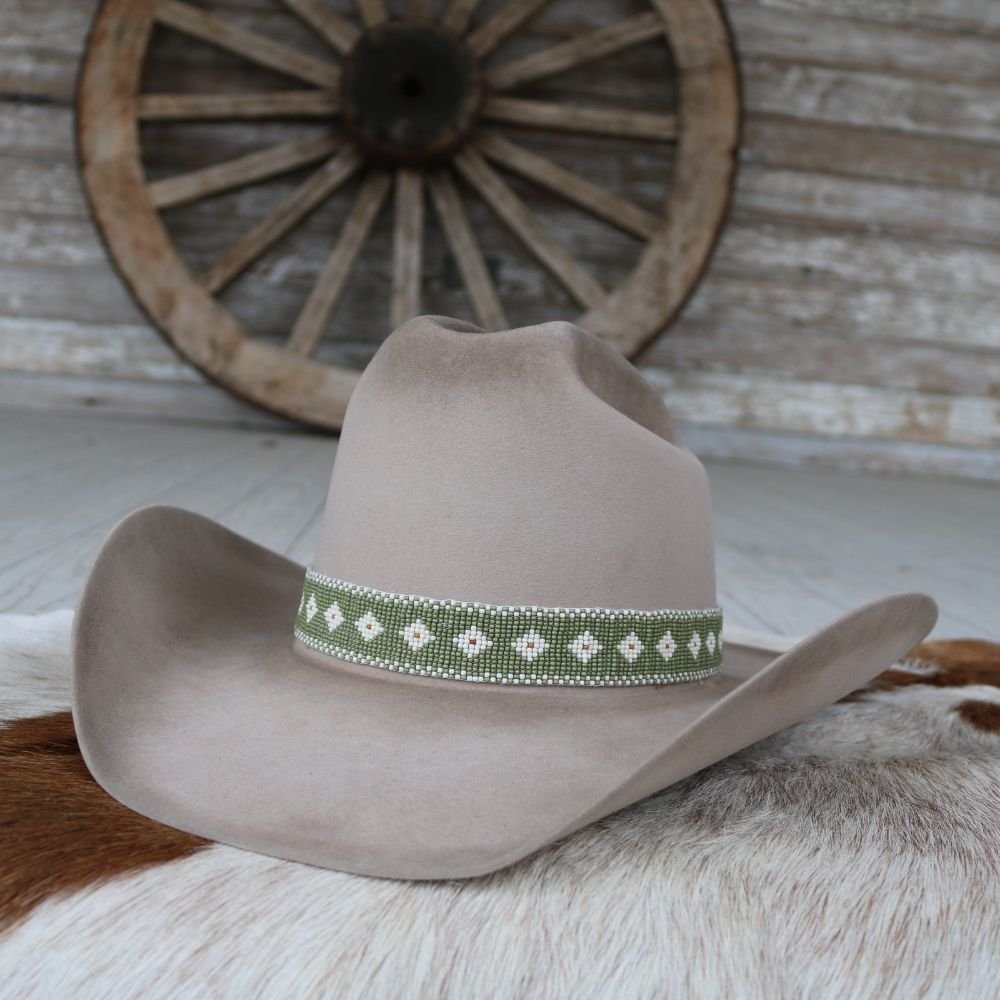 Western Beaded Hat Band – The Daisy (Sage Green)
