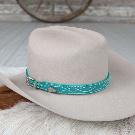 Teal Leather Boot Stitch Hat Band
