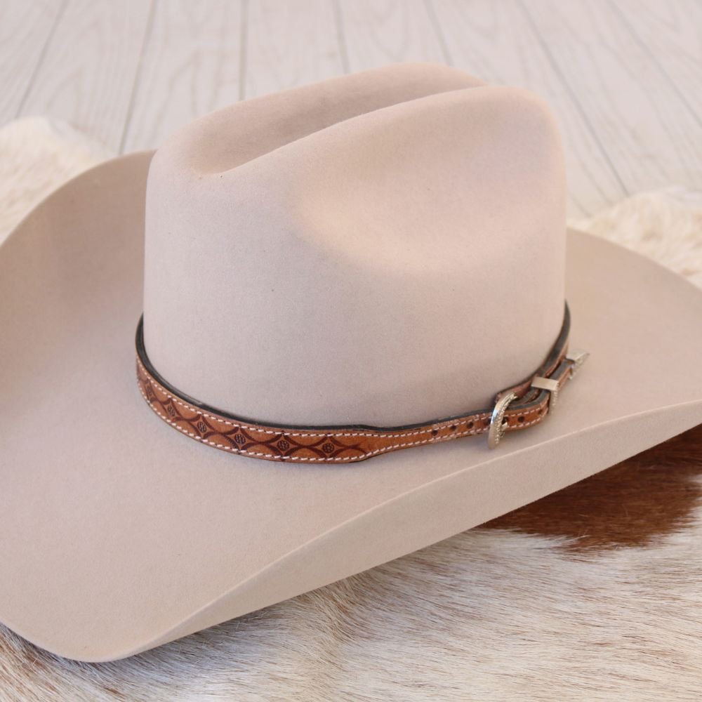 Tooled Diamond Leather Hat Band
