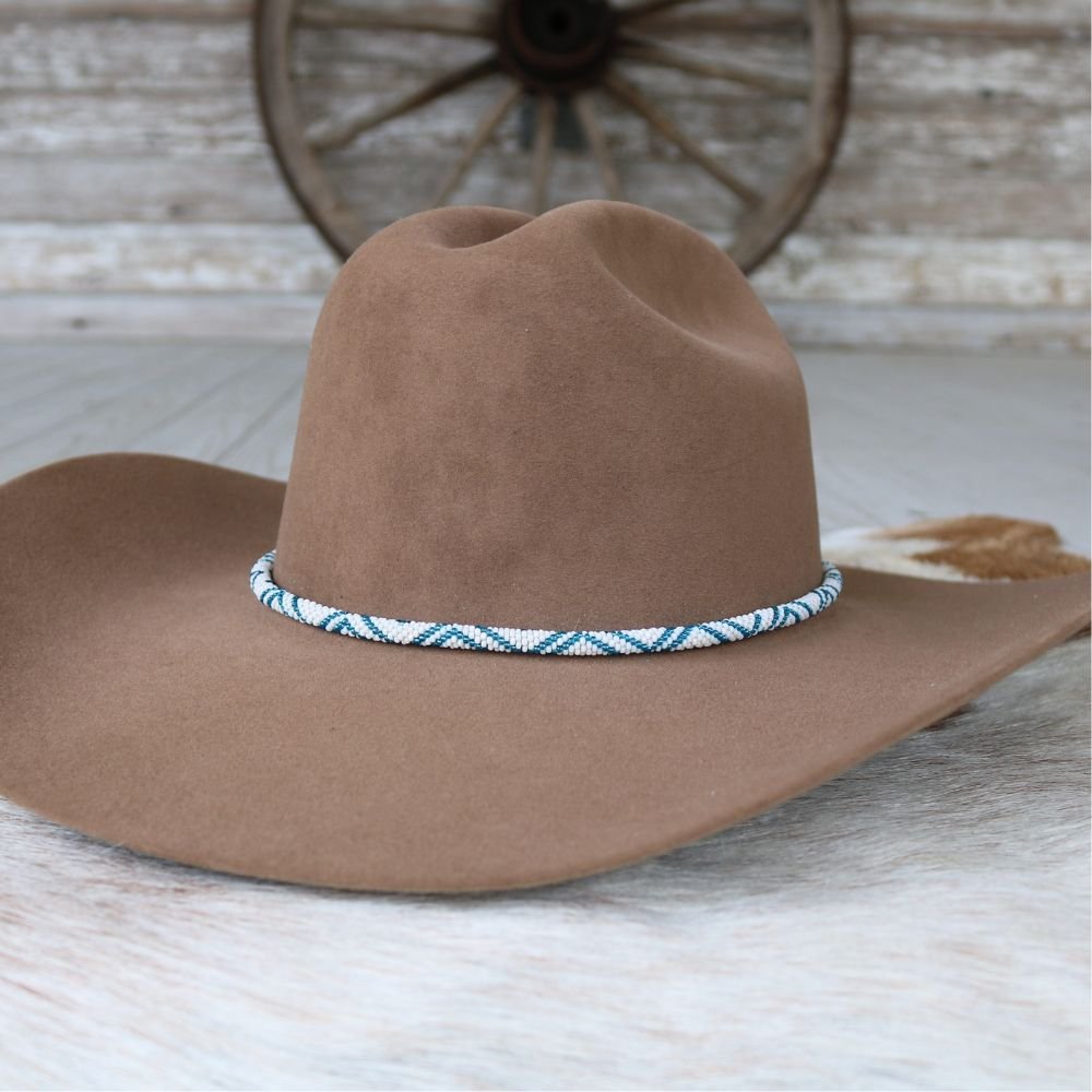 Round Beaded Hat Band (White & Blue)