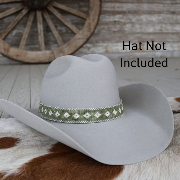 Western Beaded Hat Band – The Daisy (Sage Green)