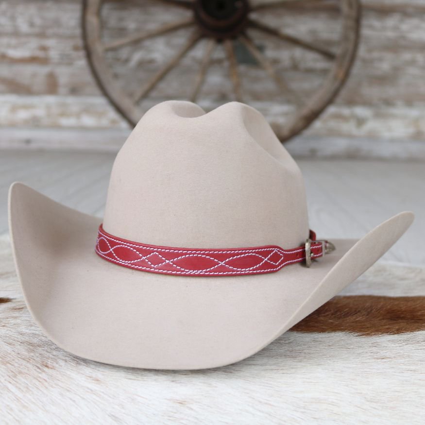 Red Leather Boot Stitch Hat Band