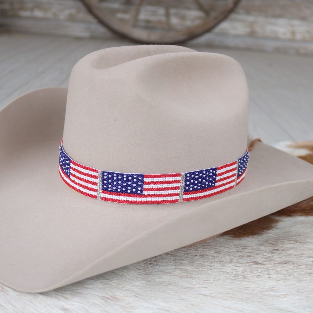 American Flag Beaded Hat Band