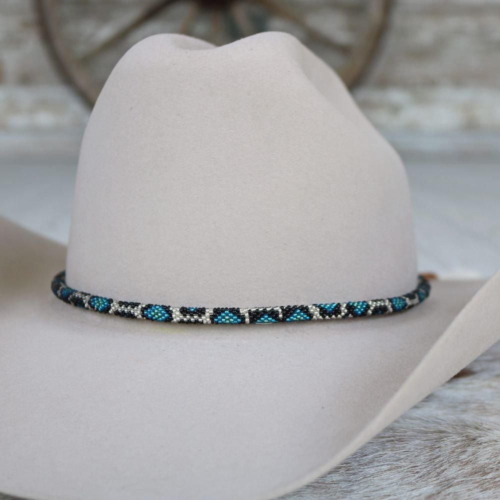 Round Blue Snake Print Beaded Hat Band