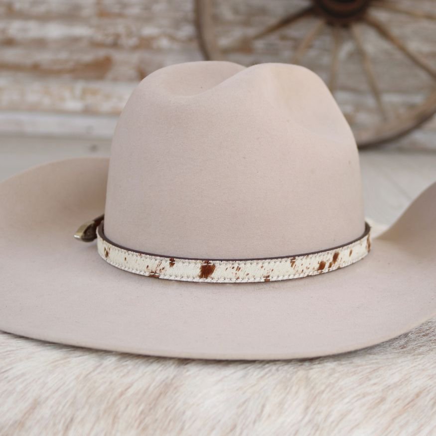 Cowhide Hat Band with Silver Buckle - Branson
