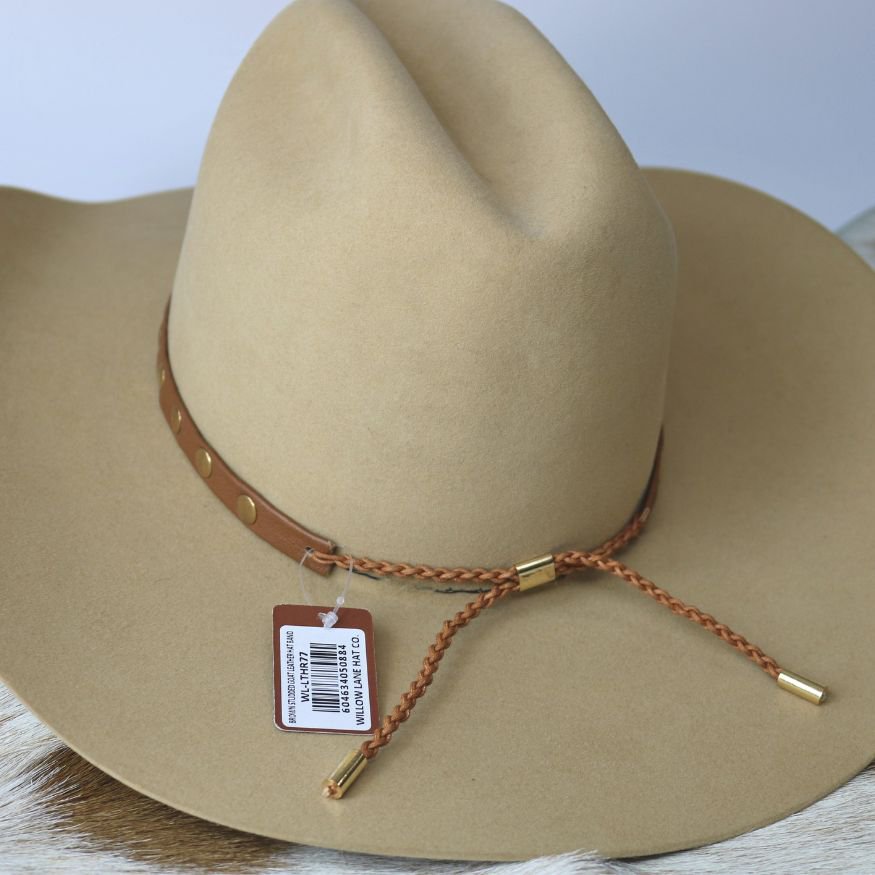 Brown Studded Goat Leather Hat Band
