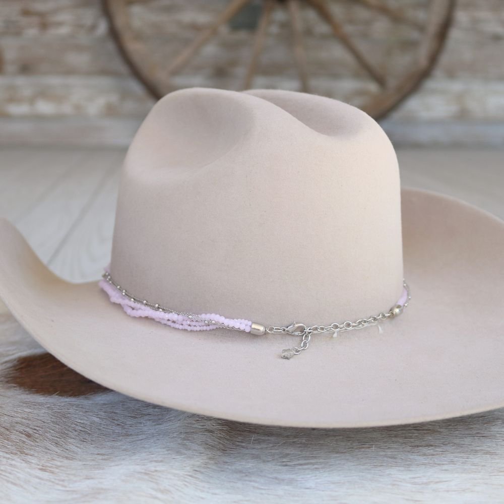 Transparent Pink Multi-Strand Beaded Hat Band