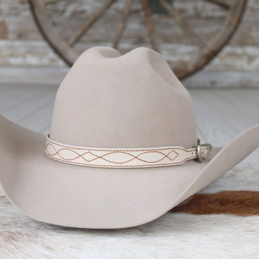 Bone White Leather Boot Stitch Hat Band