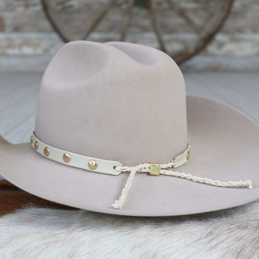 Cream Studded Goat Leather Hat Band