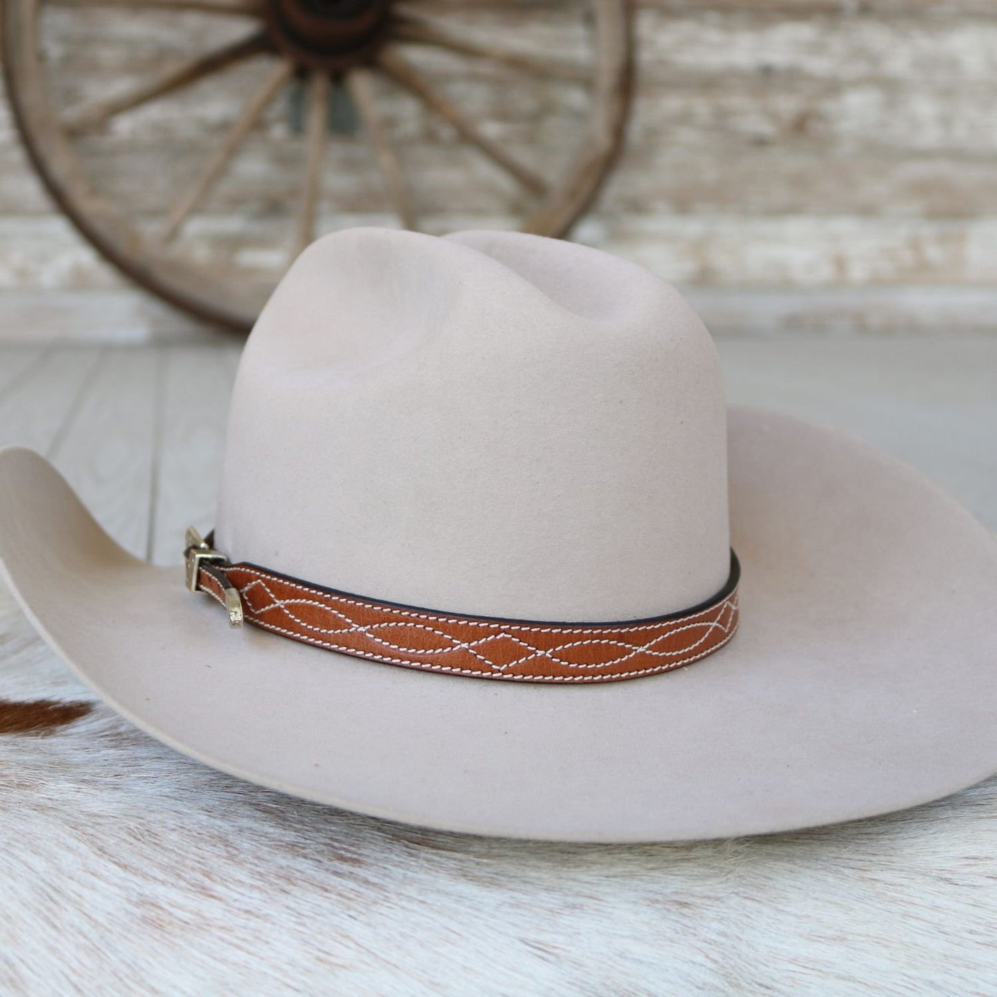 Brown Boot Stitch Leather Hat Band