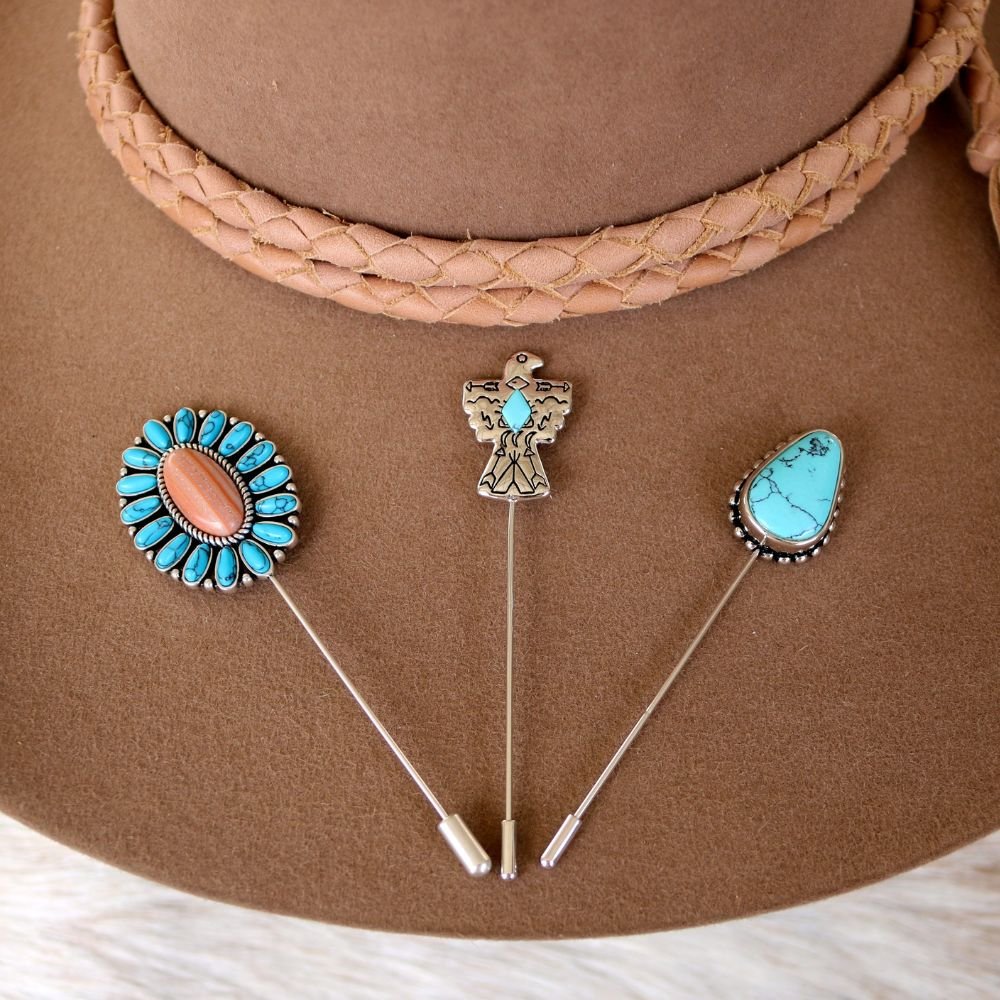 Beaded Edge Turquoise Hat Pin - Sierra