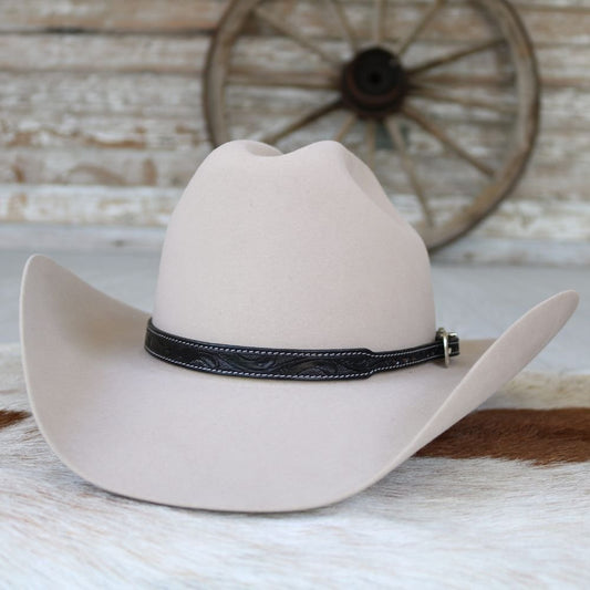 Black Tooled Leather Buckle Hat Band