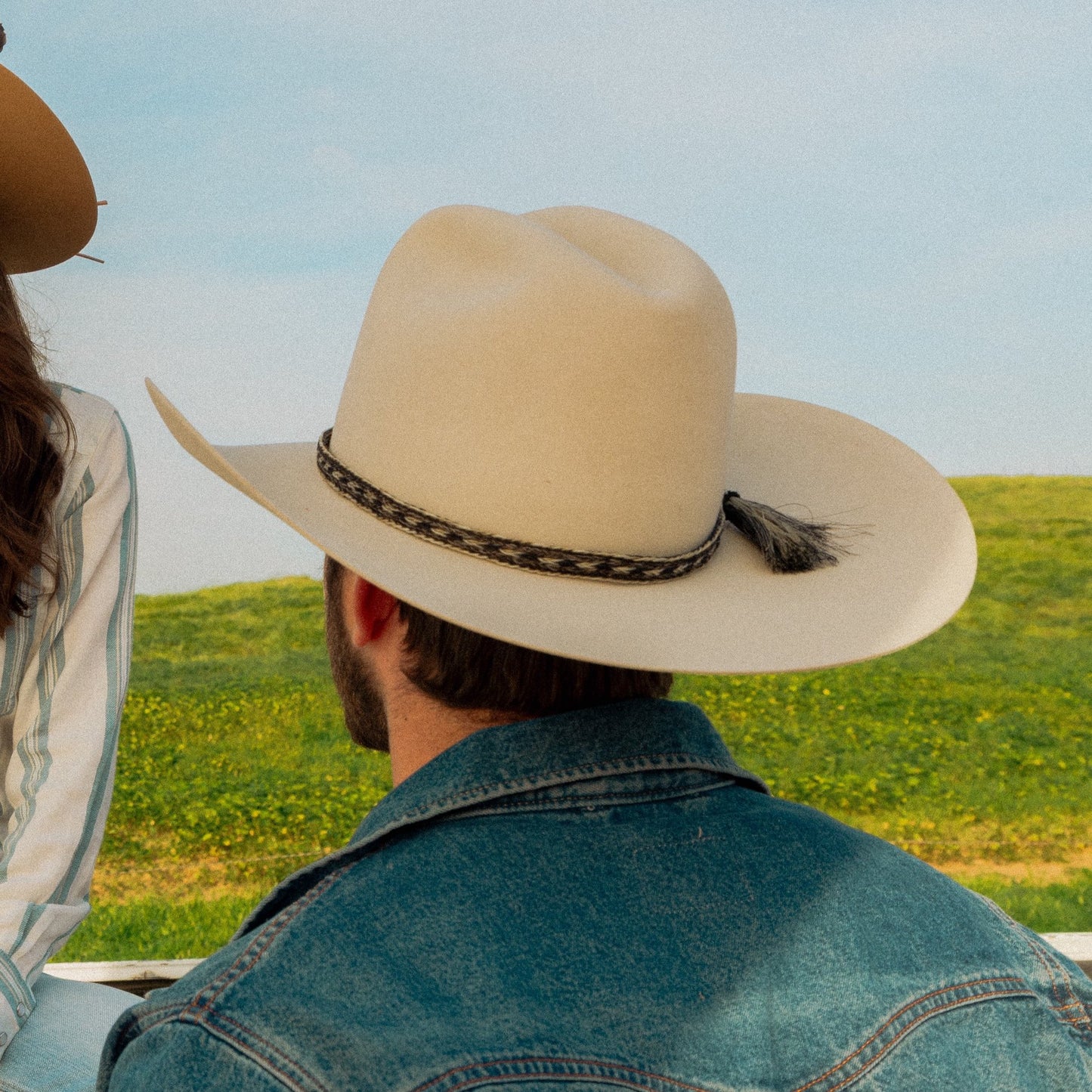 Genuine Horsehair 5 Strand Braided Hat Band with Single Tassel - Pepper