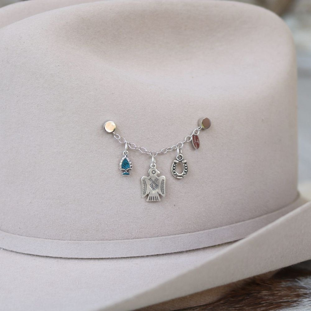 a hat with a necklace