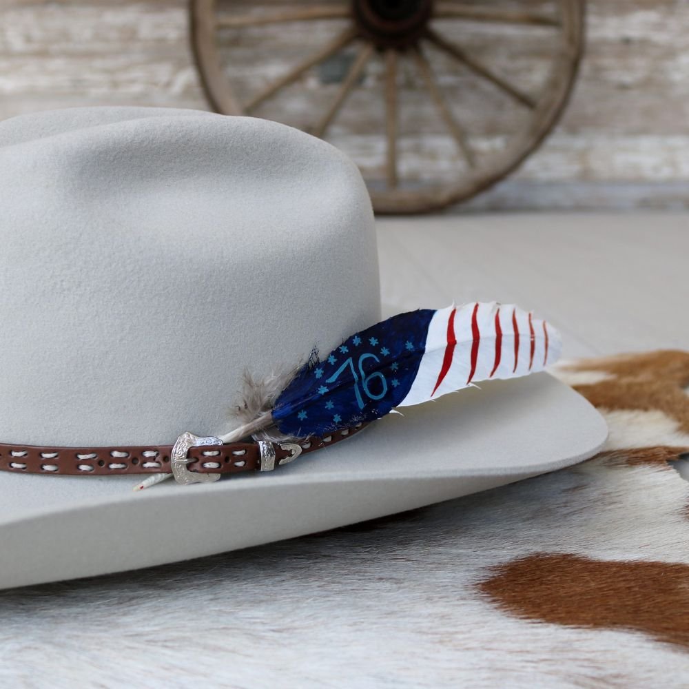 Western Hat Feather with 76 Bennington American Flag Hand-Painted