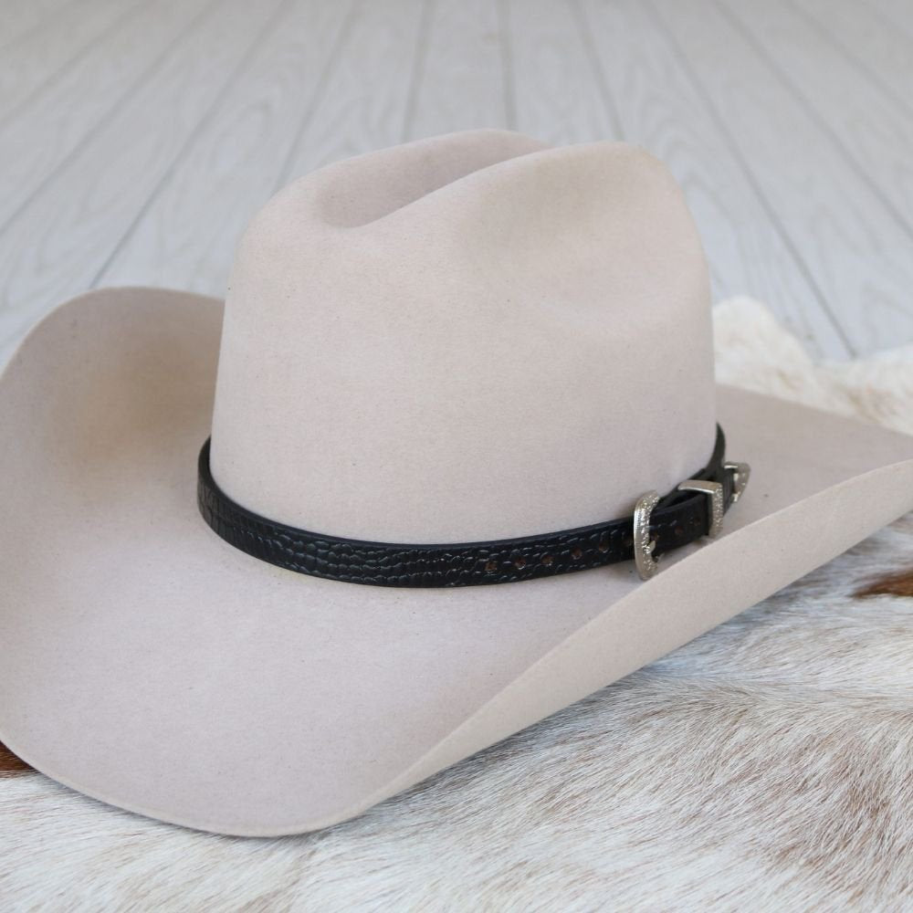 Leather Hat Band with Silver Buckle – Black Croc