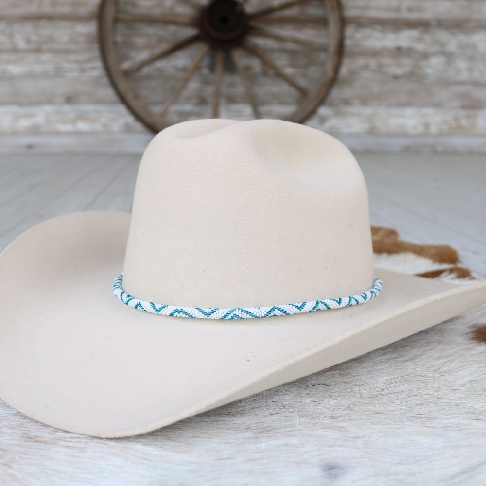 Round Beaded Hat Band (White & Blue)