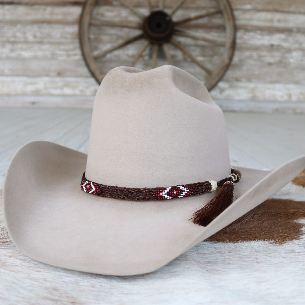 Horsehair Beaded Hat Band - Red Roan