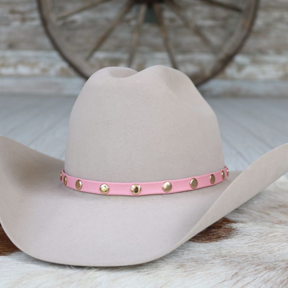 Pink Studded Goat Leather Hat Band