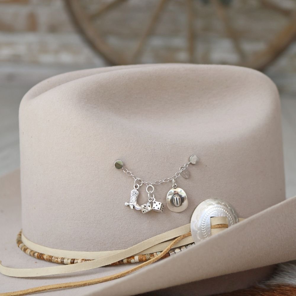 a hat with a necklace on it