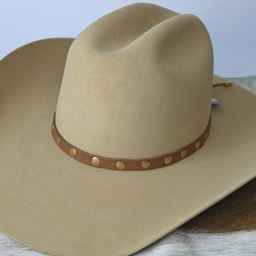 Brown Studded Goat Leather Hat Band