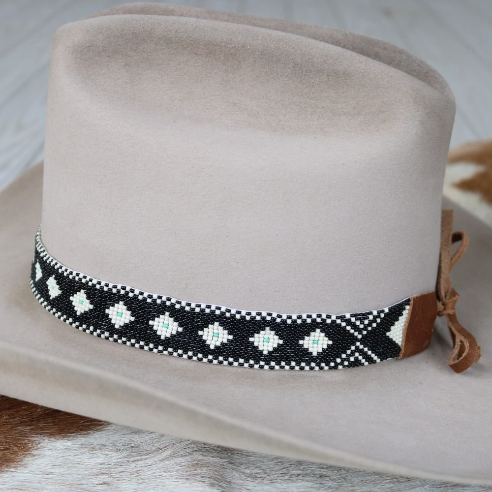 Western Beaded Hat Band – The Daisy (Black)